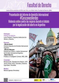 Presentación del informe de Amnistía Internacional #CorazonesVerdes. Violencia online contra las mujeres durante el debate por la legalización del aborto en Argentina
