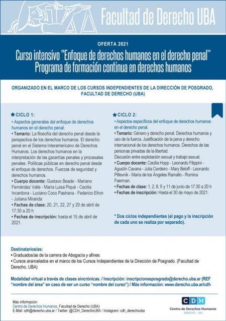 Abierta la inscripción al curso "Enfoque de derechos humanos en el derecho penal"