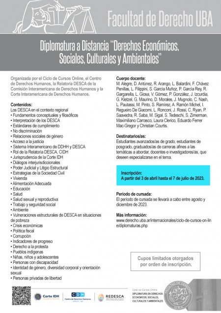 Inscripción abierta a la cuarta edición de la Diplomatura a distancia sobre Derechos Sociales, Culturales y Ambientales