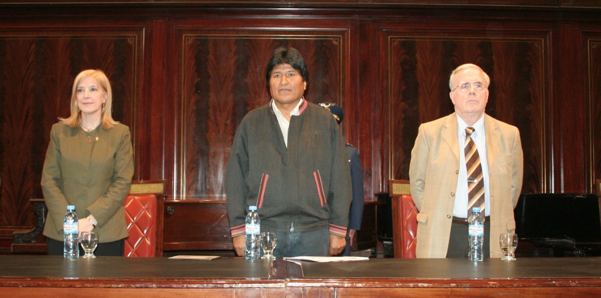 María Beatriz Guglielmotti, Evo Morales y Tulio Ortiz