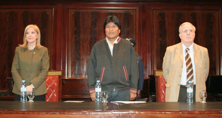 María Beatriz Guglielmotti, Evo Morales y Tulio Ortiz