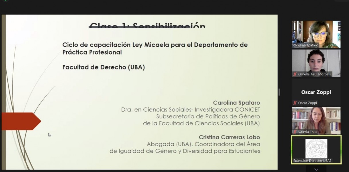 Se desarrolló la capacitación sobre la Ley Micaela para profesores/as y docentes del Departamento de Práctica Profesional